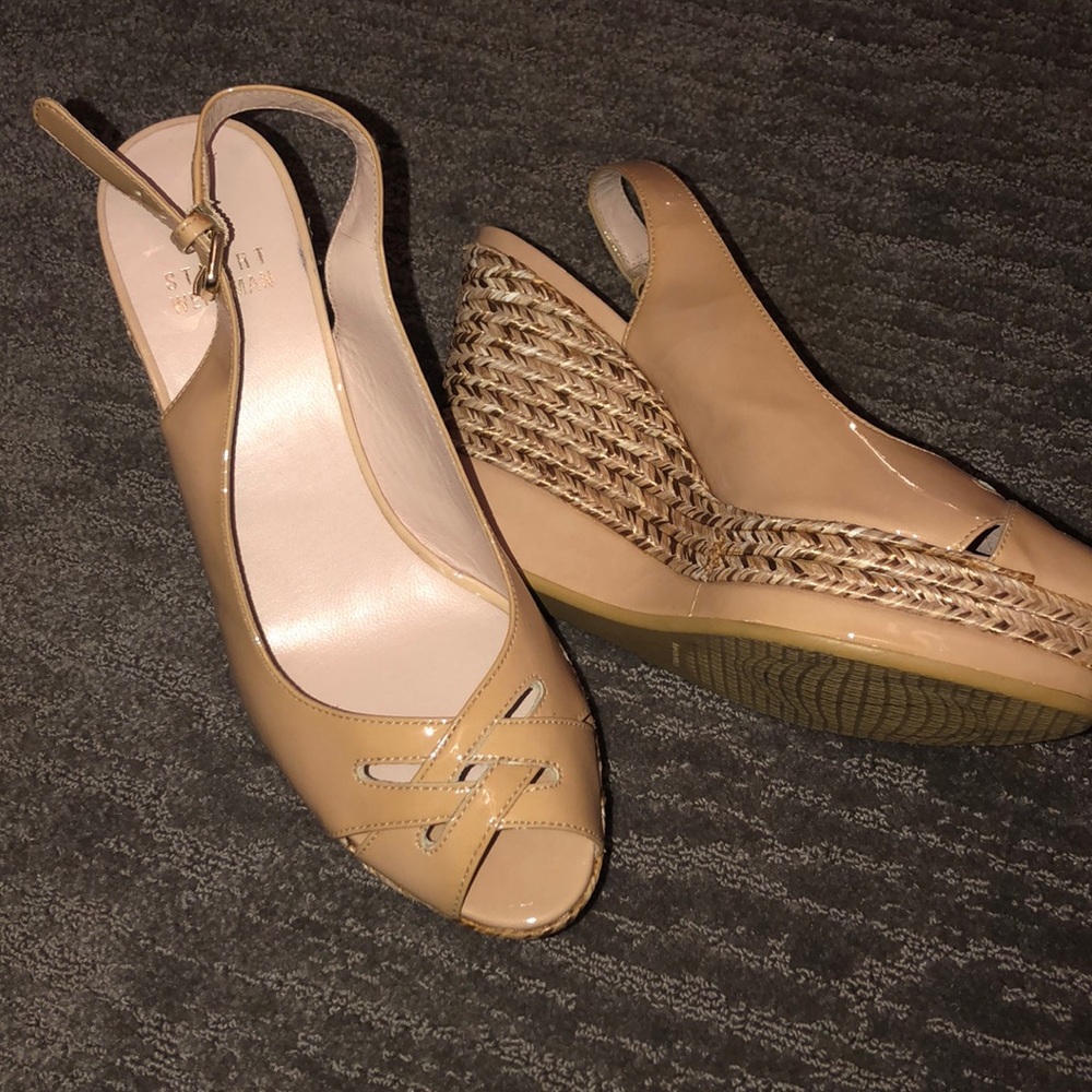 Stuart Weitzman nude wedges size 5.5. Practically brand new.